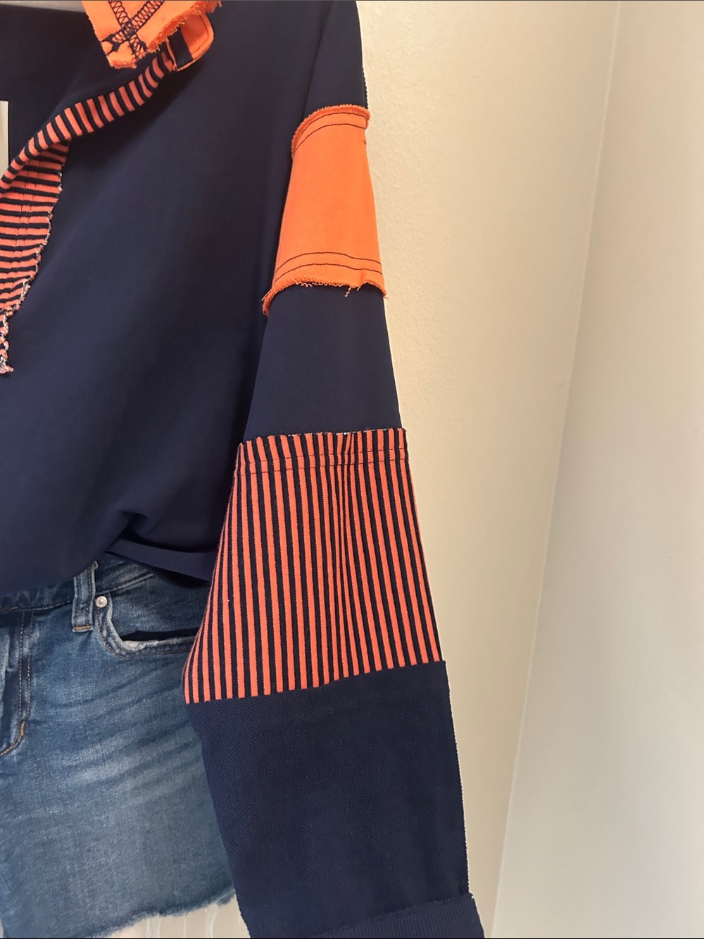 Eesome oversized Navy & Orange Contrast Polo Sweatshirt - Picture 2 of 6